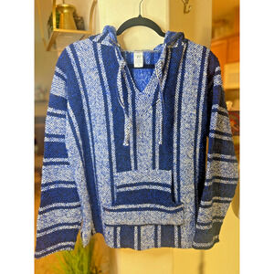 Earthbound Trading Company Blue Hippie Boho Poncho Medium Unisex